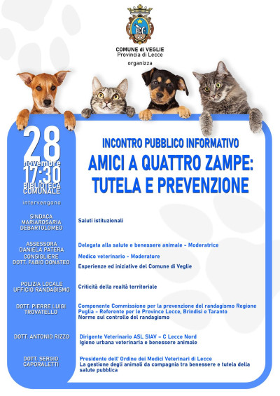 INCONTRO PUBBLICO INFORMATIVO     AMICI A QUATTRO ZAMPE: TUTELA E PREVENZIONE...