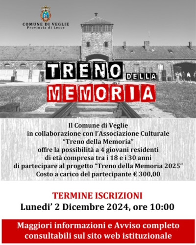 AVVISO PUBBLICO PROGETTO “TRENO DELLA MEMORIA 2025”