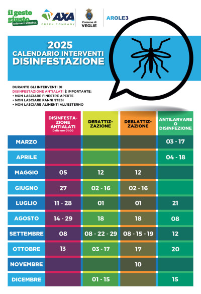 CALENDARIO INTERVENTI DI DISINFESTAZIONE 2025